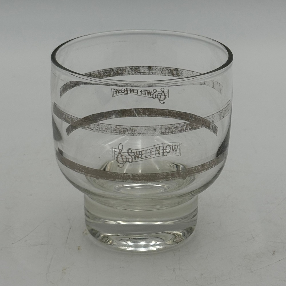 Vintage Sweet'N Low Glass Tumbler Silver Band Musical Staff Logo Pedestal Base